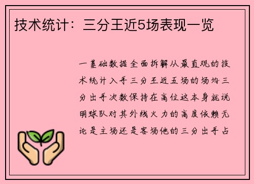 技术统计：三分王近5场表现一览
